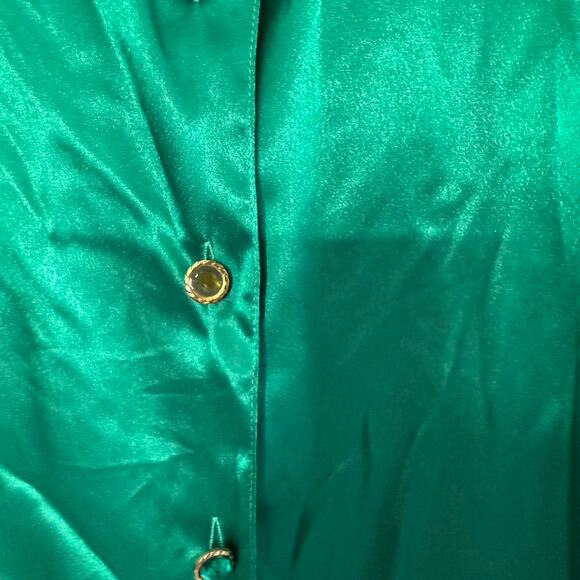 Vintage  Michelle Stuart Green silk blouse with satin - Picture 6 of 8